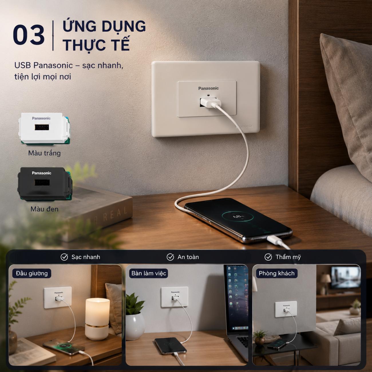 Ổ cắm USB 1 cổng Panasonic WIDE Series